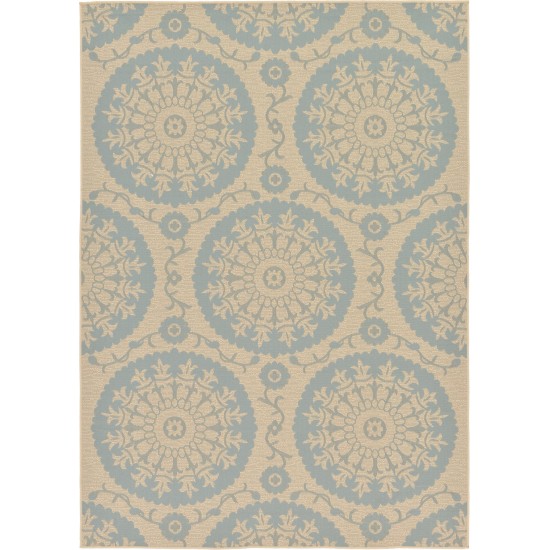 Rug Unique Loom Outdoor Botanical Light Blue Rectangular 7' 0 x 10' 0