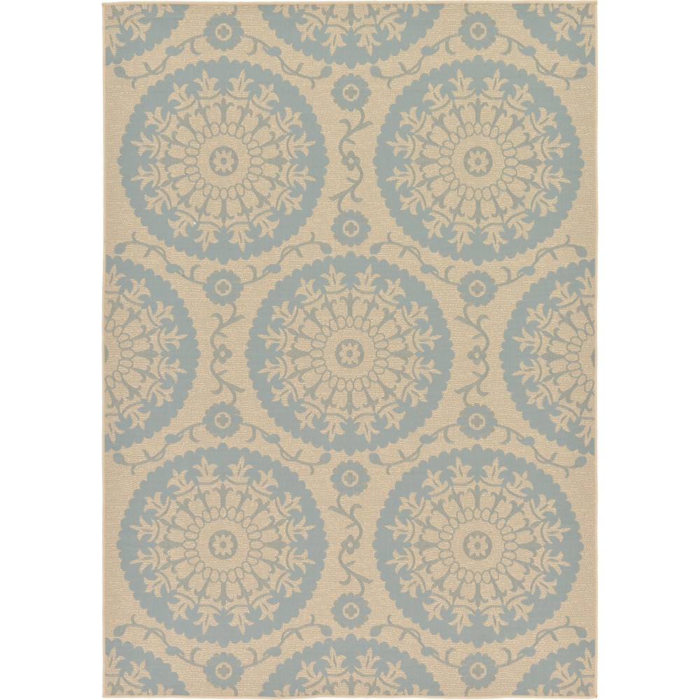 Rug Unique Loom Outdoor Botanical Light Blue Rectangular 7' 0 x 10' 0