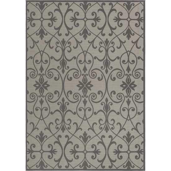 Rug Unique Loom Outdoor Botanical Gray Rectangular 7' 0 x 10' 0