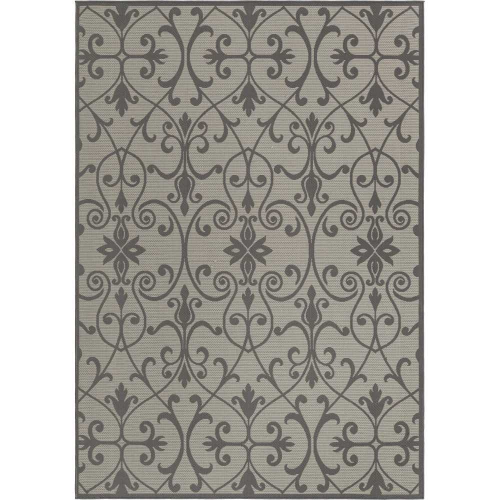 Rug Unique Loom Outdoor Botanical Gray Rectangular 7' 0 x 10' 0