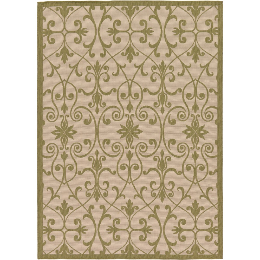 Rug Unique Loom Outdoor Botanical Light Green Rectangular 7' 0 x 10' 0