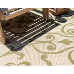 Rug Unique Loom Outdoor Botanical Light Green Rectangular 7' 0 x 10' 0