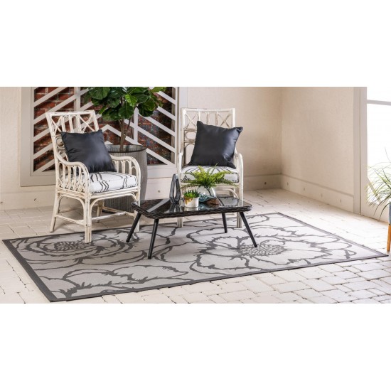 Rug Unique Loom Outdoor Botanical Gray Rectangular 7' 0 x 10' 0