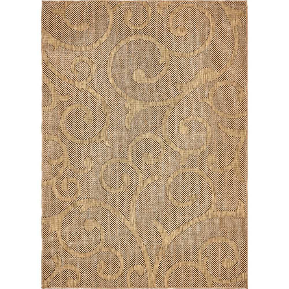 Rug Unique Loom Outdoor Botanical Light Brown Rectangular 7' 0 x 10' 0