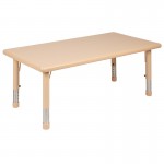 24"W x 48"L Rectangular Natural Plastic Height Adjustable Activity Table Set with 6 Chairs