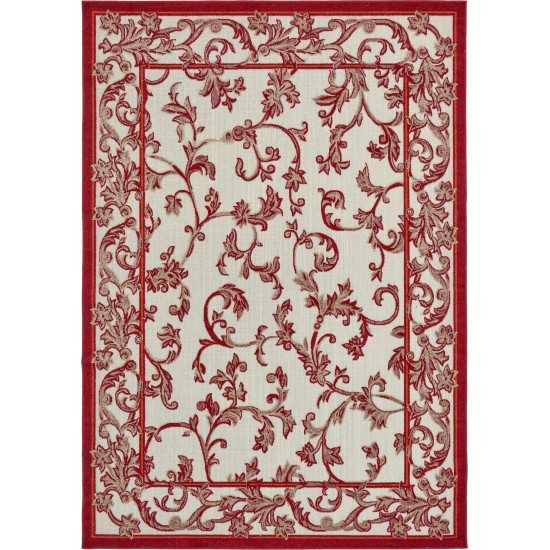 Rug Unique Loom Outdoor Botanical Beige/Burgundy Rectangular 7' 0 x 10' 0