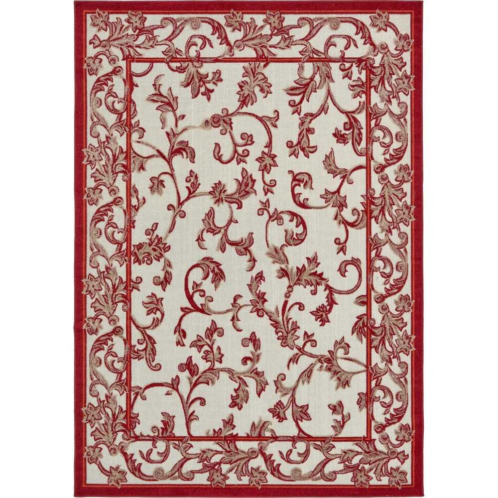 Rug Unique Loom Outdoor Botanical Beige/Burgundy Rectangular 7' 0 x 10' 0