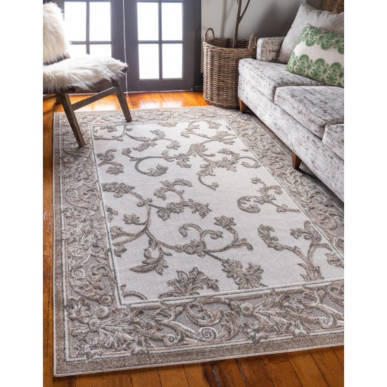 Rug Unique Loom Outdoor Botanical Beige/Gray Rectangular 7' 0 x 10' 0