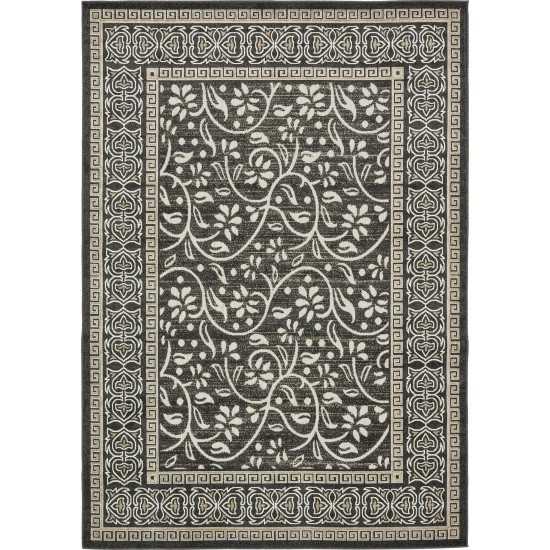 Rug Unique Loom Outdoor Botanical Black Rectangular 7' 0 x 10' 0