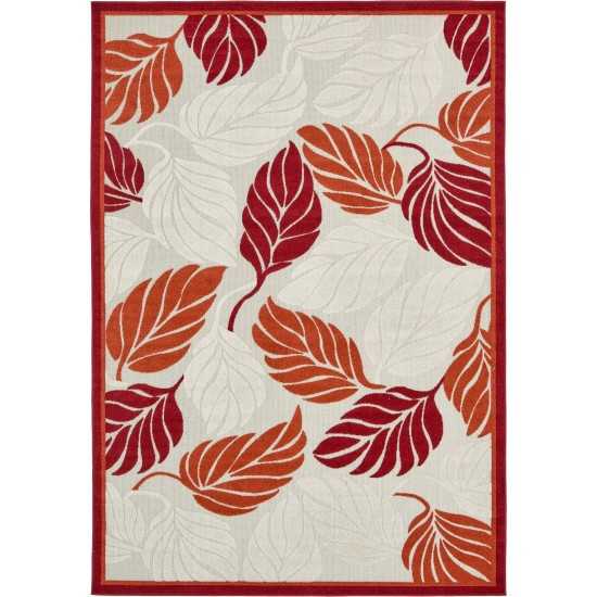 Rug Unique Loom Outdoor Botanical Beige/Burgundy Rectangular 7' 0 x 10' 0