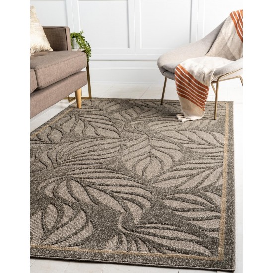 Rug Unique Loom Outdoor Botanical Gray Rectangular 7' 0 x 10' 0