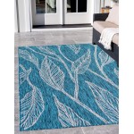 Rug Unique Loom Outdoor Botanical Teal Rectangular 6' 0 x 9' 0