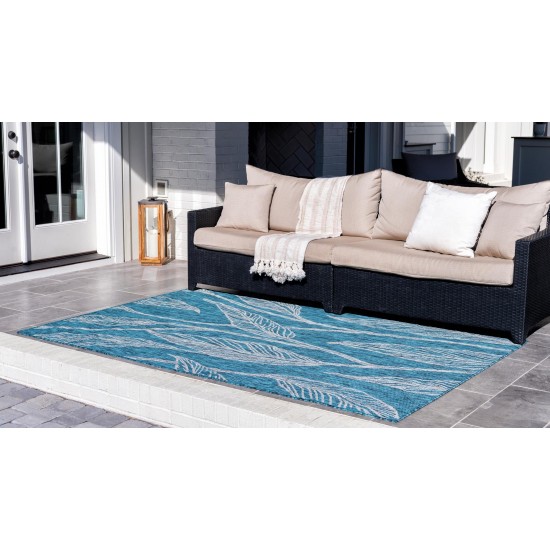 Rug Unique Loom Outdoor Botanical Teal Rectangular 6' 0 x 9' 0