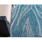 Rug Unique Loom Outdoor Botanical Teal Rectangular 6' 0 x 9' 0