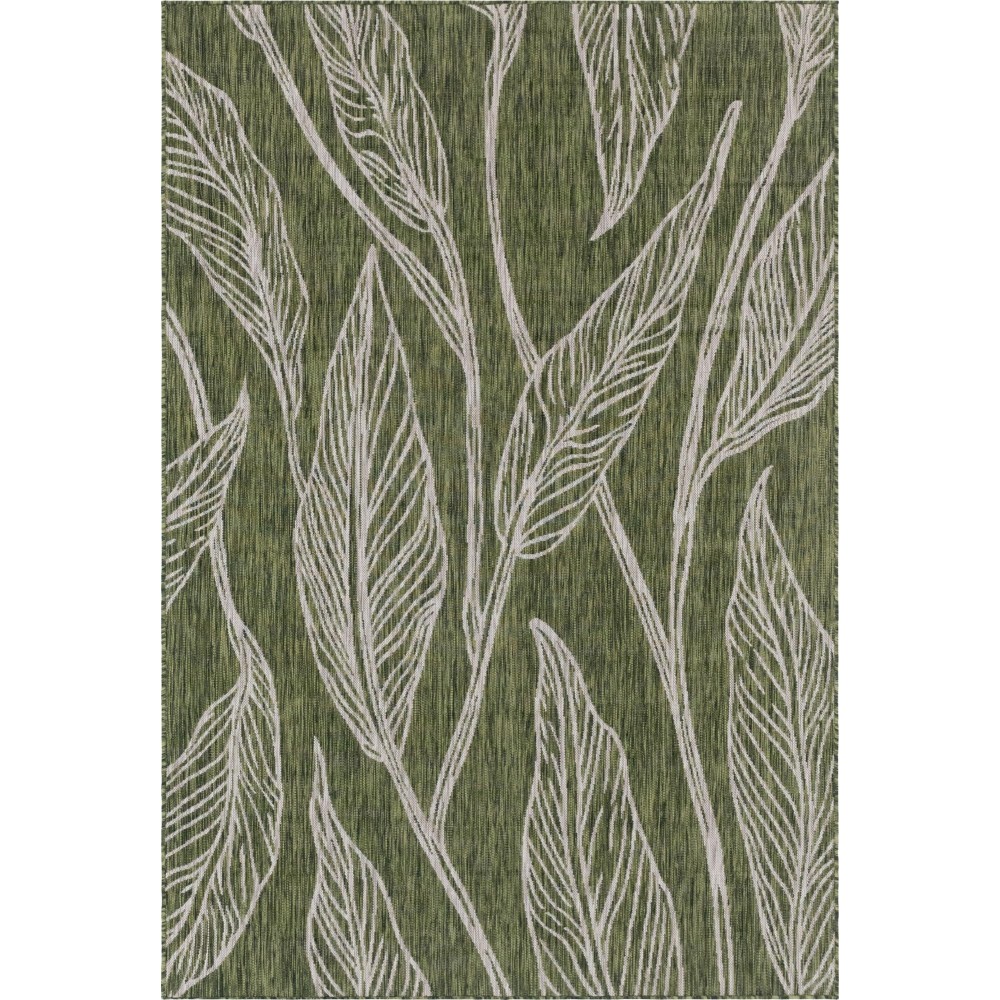 Rug Unique Loom Outdoor Botanical Green Rectangular 6' 0 x 9' 0