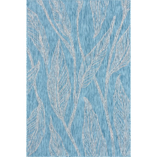 Rug Unique Loom Outdoor Botanical Aqua Blue Rectangular 6' 0 x 9' 0