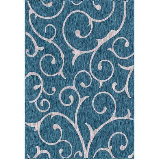 Rug Unique Loom Outdoor Botanical Teal Rectangular 6' 0 x 9' 0