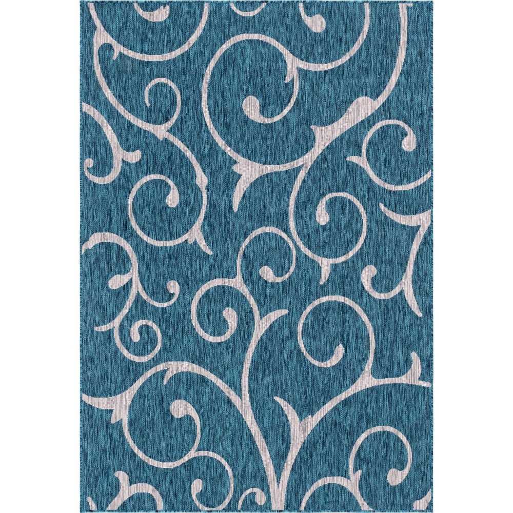 Rug Unique Loom Outdoor Botanical Teal Rectangular 6' 0 x 9' 0