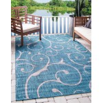 Rug Unique Loom Outdoor Botanical Teal Rectangular 6' 0 x 9' 0