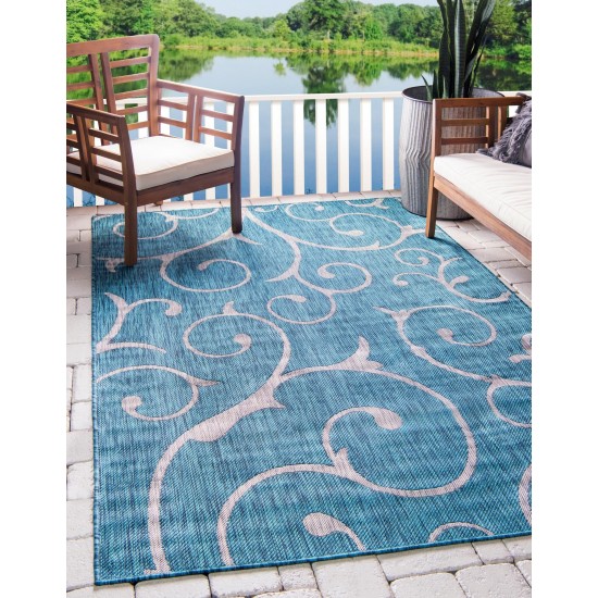 Rug Unique Loom Outdoor Botanical Teal Rectangular 6' 0 x 9' 0