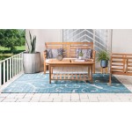 Rug Unique Loom Outdoor Botanical Teal Rectangular 6' 0 x 9' 0