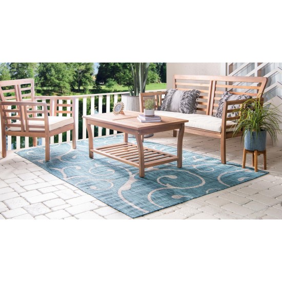 Rug Unique Loom Outdoor Botanical Teal Rectangular 6' 0 x 9' 0