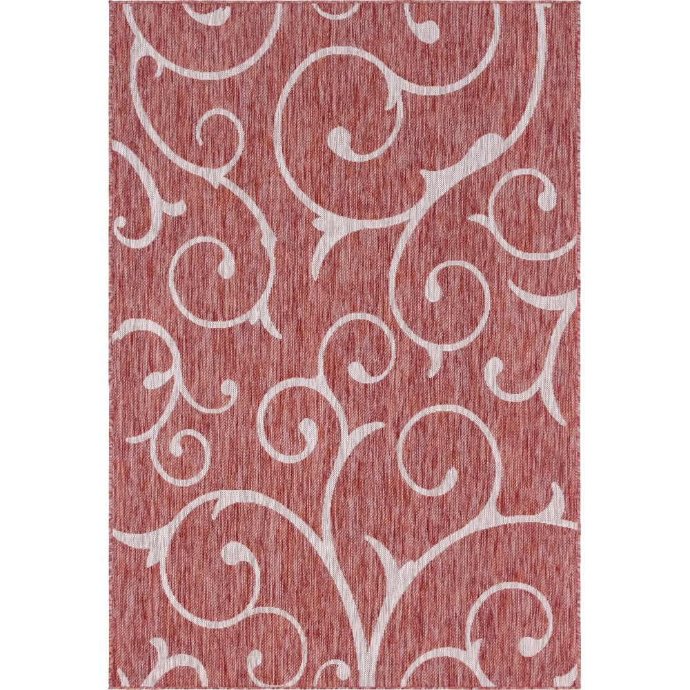 Rug Unique Loom Outdoor Botanical Rust Red Rectangular 6' 0 x 9' 0