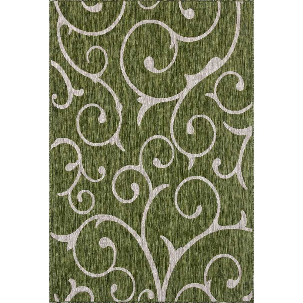 Rug Unique Loom Outdoor Botanical Green Rectangular 6' 0 x 9' 0