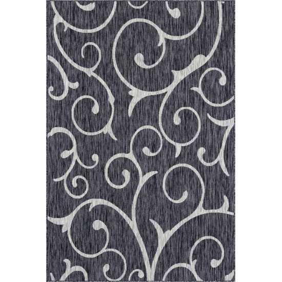 Rug Unique Loom Outdoor Botanical Charcoal Gray Rectangular 6' 0 x 9' 0