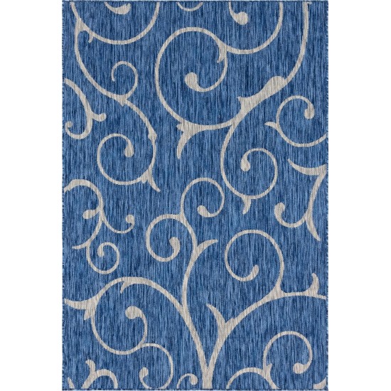 Rug Unique Loom Outdoor Botanical Blue Rectangular 6' 0 x 9' 0