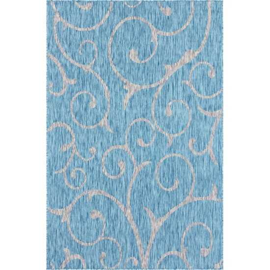 Rug Unique Loom Outdoor Botanical Aqua Blue Rectangular 6' 0 x 9' 0