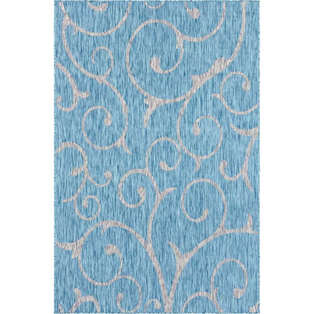 Rug Unique Loom Outdoor Botanical Aqua Blue Rectangular 6' 0 x 9' 0