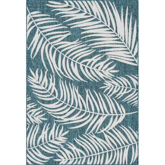 Rug Unique Loom Outdoor Botanical Teal Rectangular 6' 0 x 9' 0