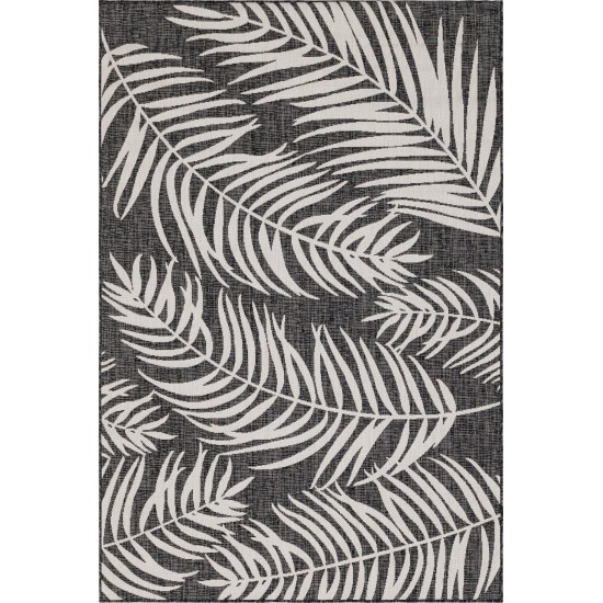 Rug Unique Loom Outdoor Botanical Black Rectangular 6' 0 x 9' 0