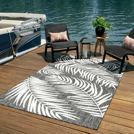 Rug Unique Loom Outdoor Botanical Black Rectangular 6' 0 x 9' 0