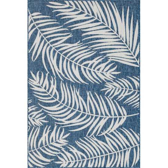 Rug Unique Loom Outdoor Botanical Navy Blue Rectangular 6' 0 x 9' 0