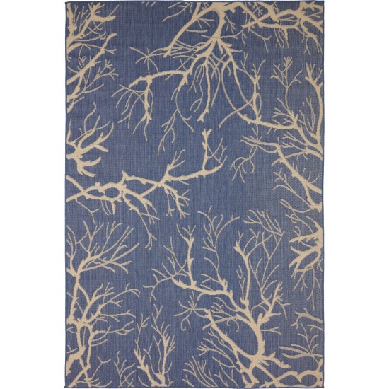 Rug Unique Loom Outdoor Botanical Navy Blue Rectangular 6' 0 x 9' 0