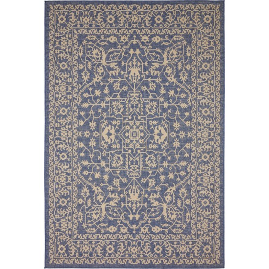 Rug Unique Loom Outdoor Botanical Navy Blue Rectangular 6' 0 x 9' 0