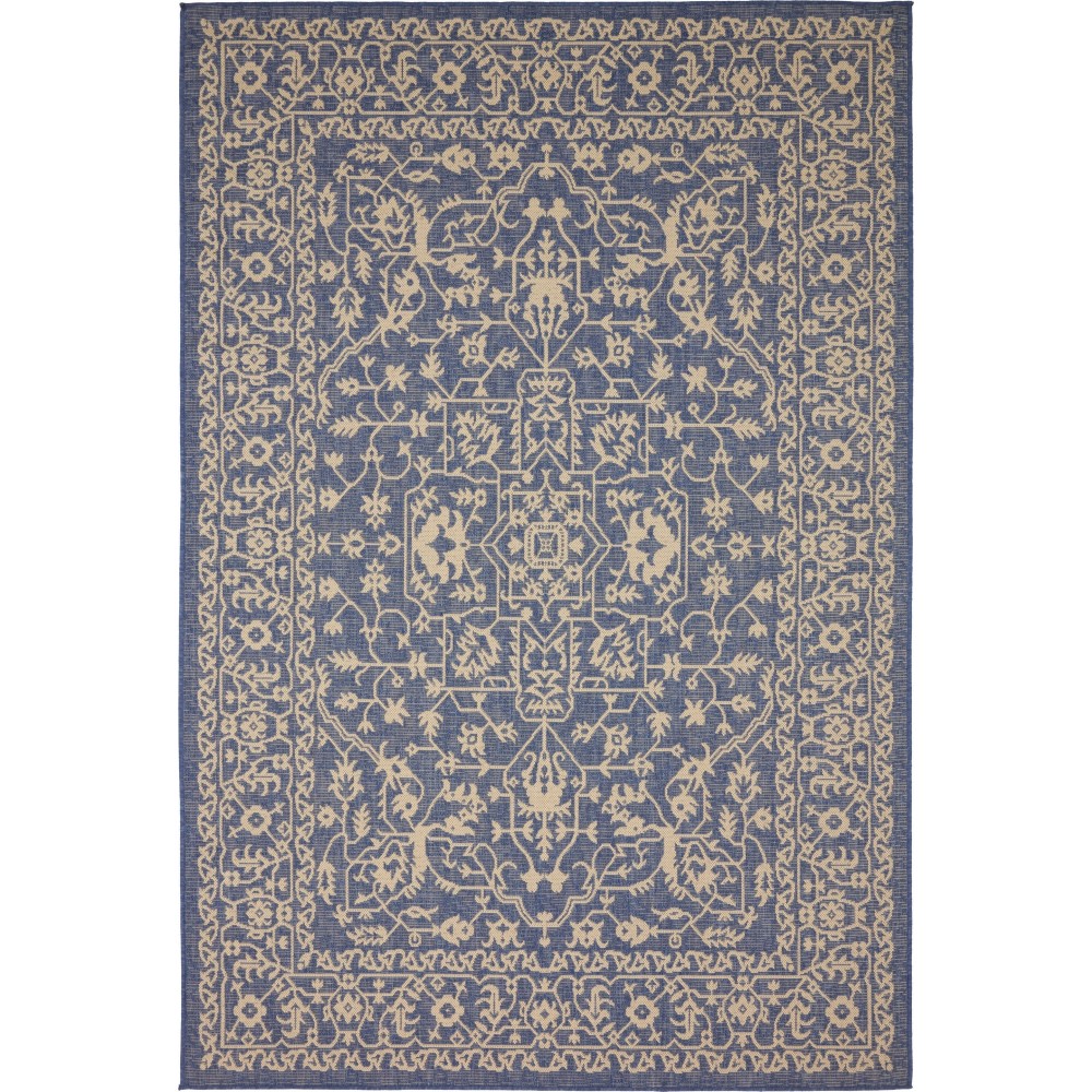 Rug Unique Loom Outdoor Botanical Navy Blue Rectangular 6' 0 x 9' 0