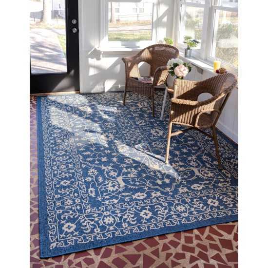 Rug Unique Loom Outdoor Botanical Navy Blue Rectangular 6' 0 x 9' 0