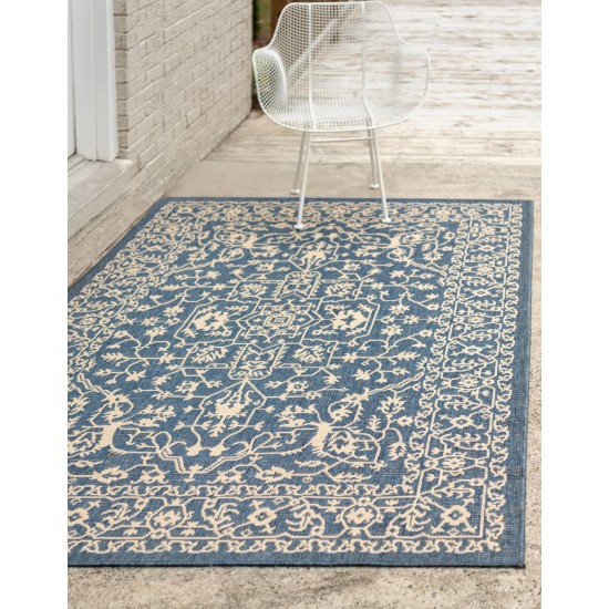 Rug Unique Loom Outdoor Botanical Navy Blue Rectangular 6' 0 x 9' 0