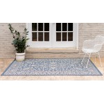 Rug Unique Loom Outdoor Botanical Navy Blue Rectangular 6' 0 x 9' 0