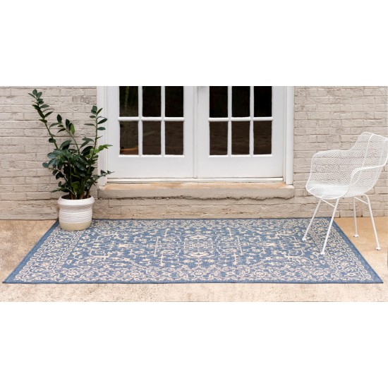 Rug Unique Loom Outdoor Botanical Navy Blue Rectangular 6' 0 x 9' 0