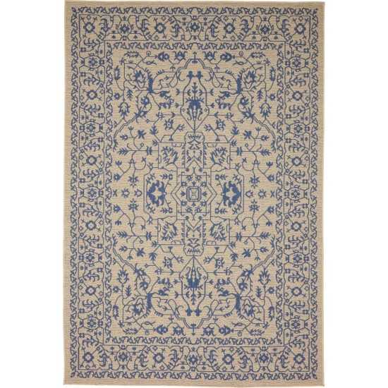 Rug Unique Loom Outdoor Botanical Beige/Blue Rectangular 6' 0 x 9' 0