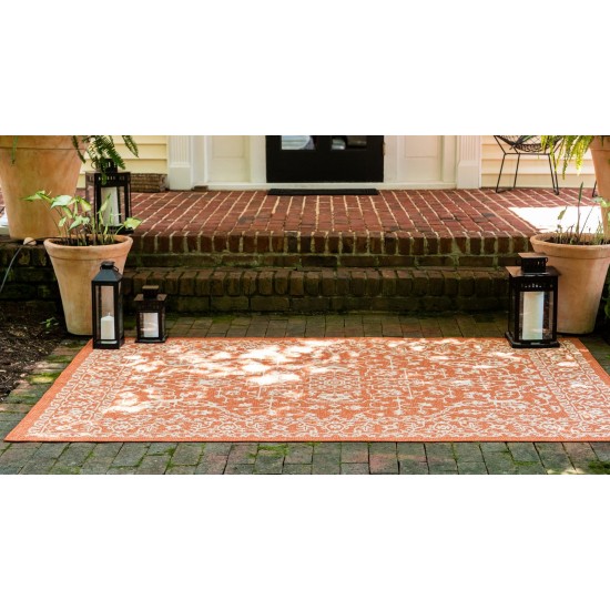 Rug Unique Loom Outdoor Botanical Terracotta Rectangular 6' 0 x 9' 0