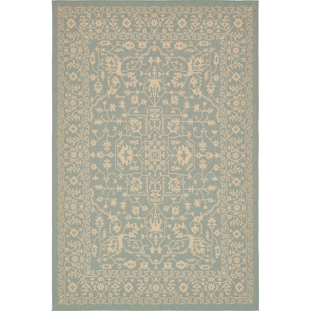 Rug Unique Loom Outdoor Botanical Light Blue Rectangular 6' 0 x 9' 0