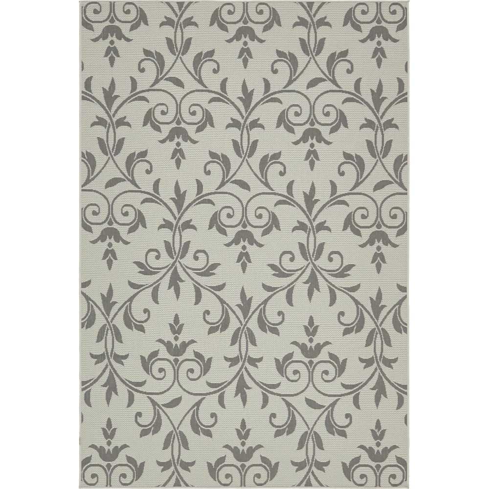 Rug Unique Loom Outdoor Botanical Gray Rectangular 6' 0 x 9' 0