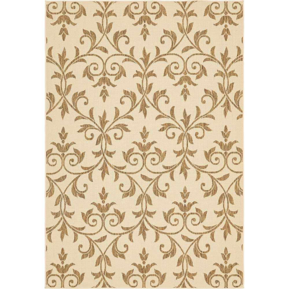 Rug Unique Loom Outdoor Botanical Beige Rectangular 6' 0 x 9' 0