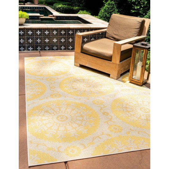 Rug Unique Loom Outdoor Botanical Yellow Rectangular 6' 0 x 9' 0