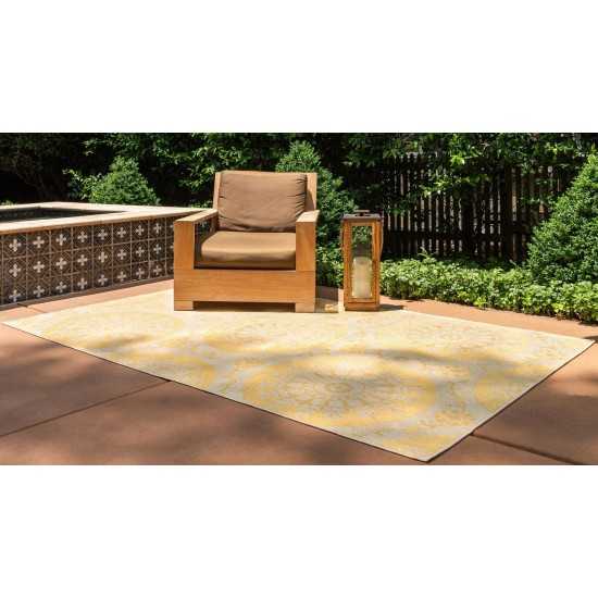 Rug Unique Loom Outdoor Botanical Yellow Rectangular 6' 0 x 9' 0